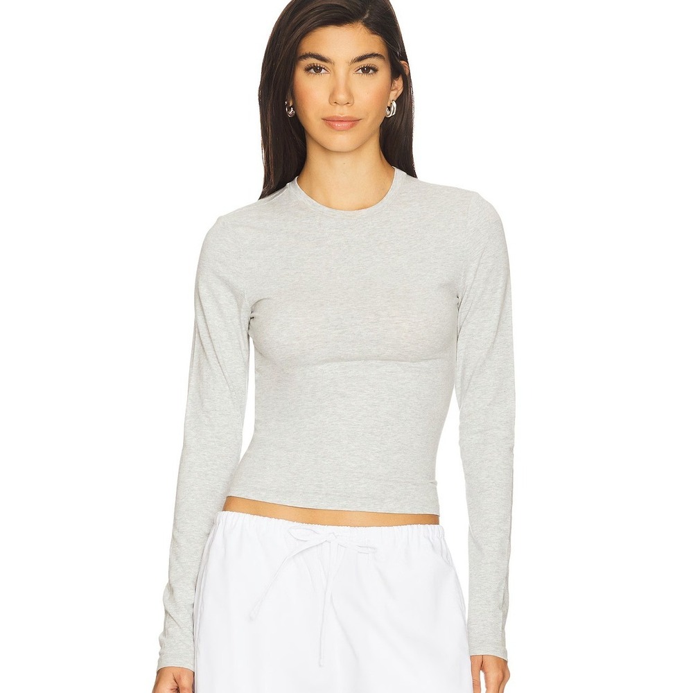 SKIMS Cotton Jersey Long Sleeve T-Shirt Light Heather Grey Stretch Size Medium